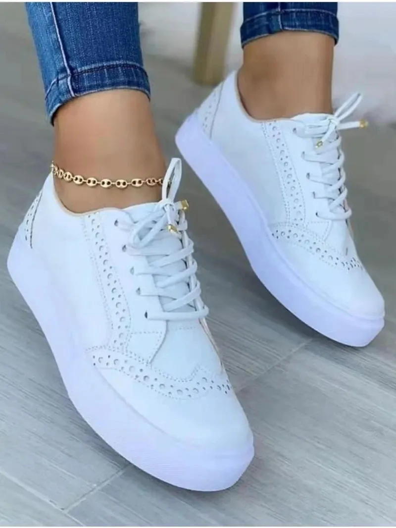 Hnzxzm 2024 New Sneakers Women Flat Casual Sneaker Spring Fashion Versatile Lace Up Walking Women Shoes Zapatos De Mujer