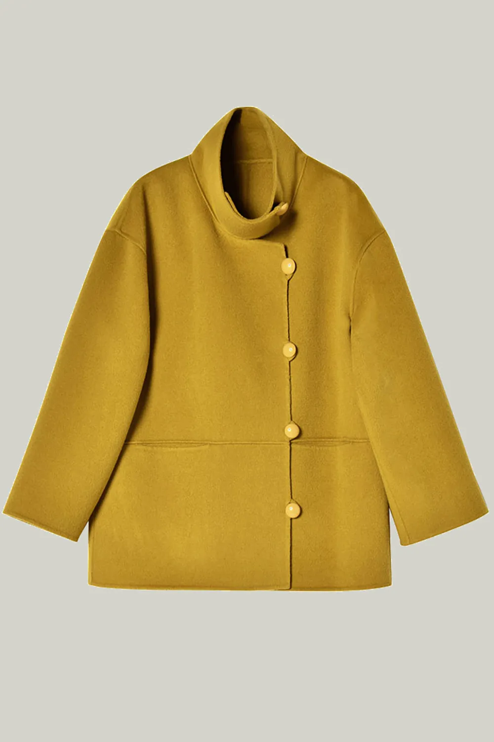 Ivory High Neck Buttons Wool Coat