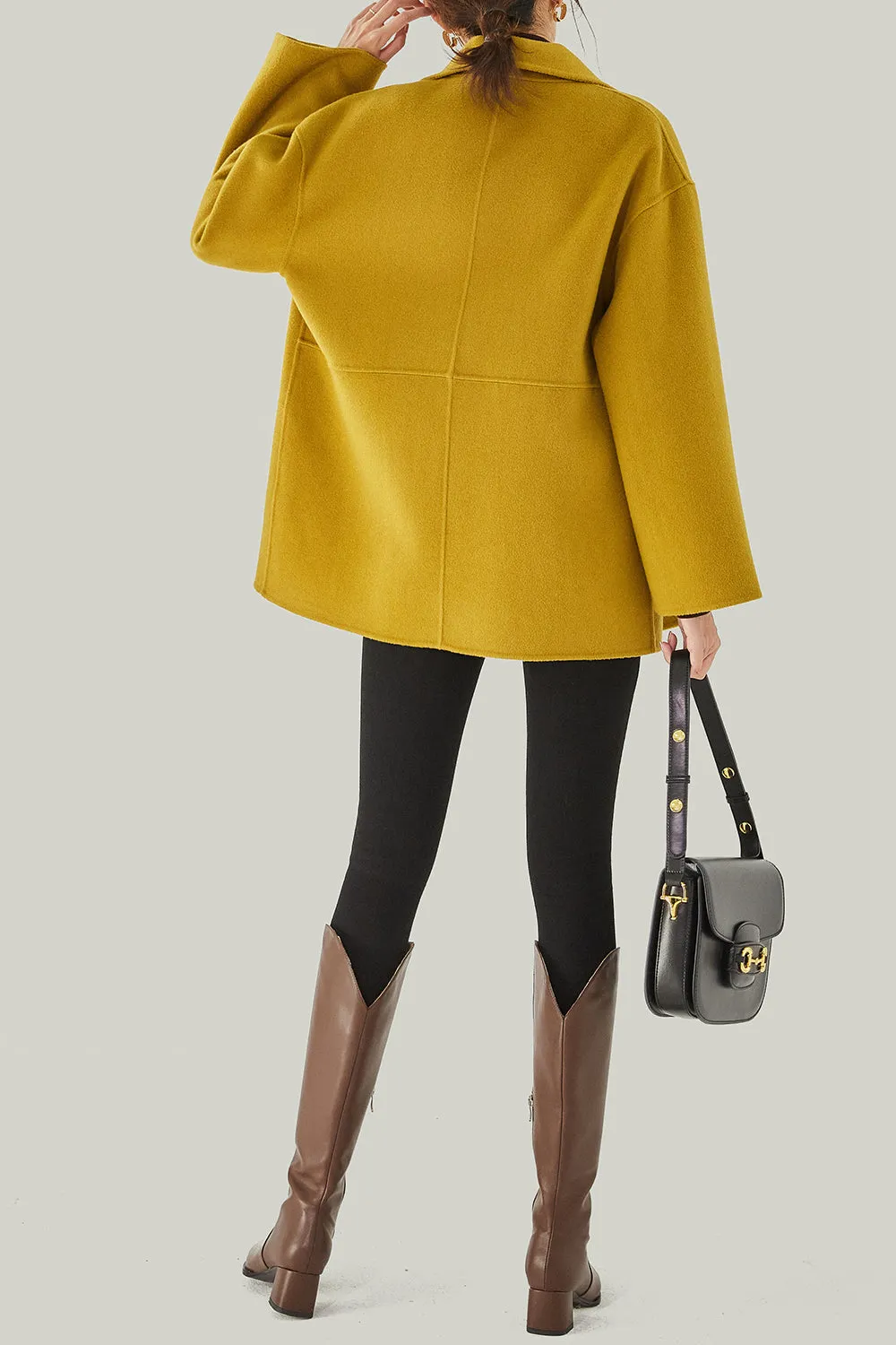 Ivory High Neck Buttons Wool Coat