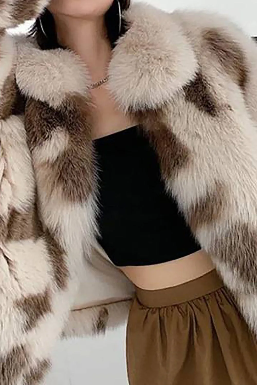 Khaki Shawl Lapel Midi Faux Fur Shearling Coat