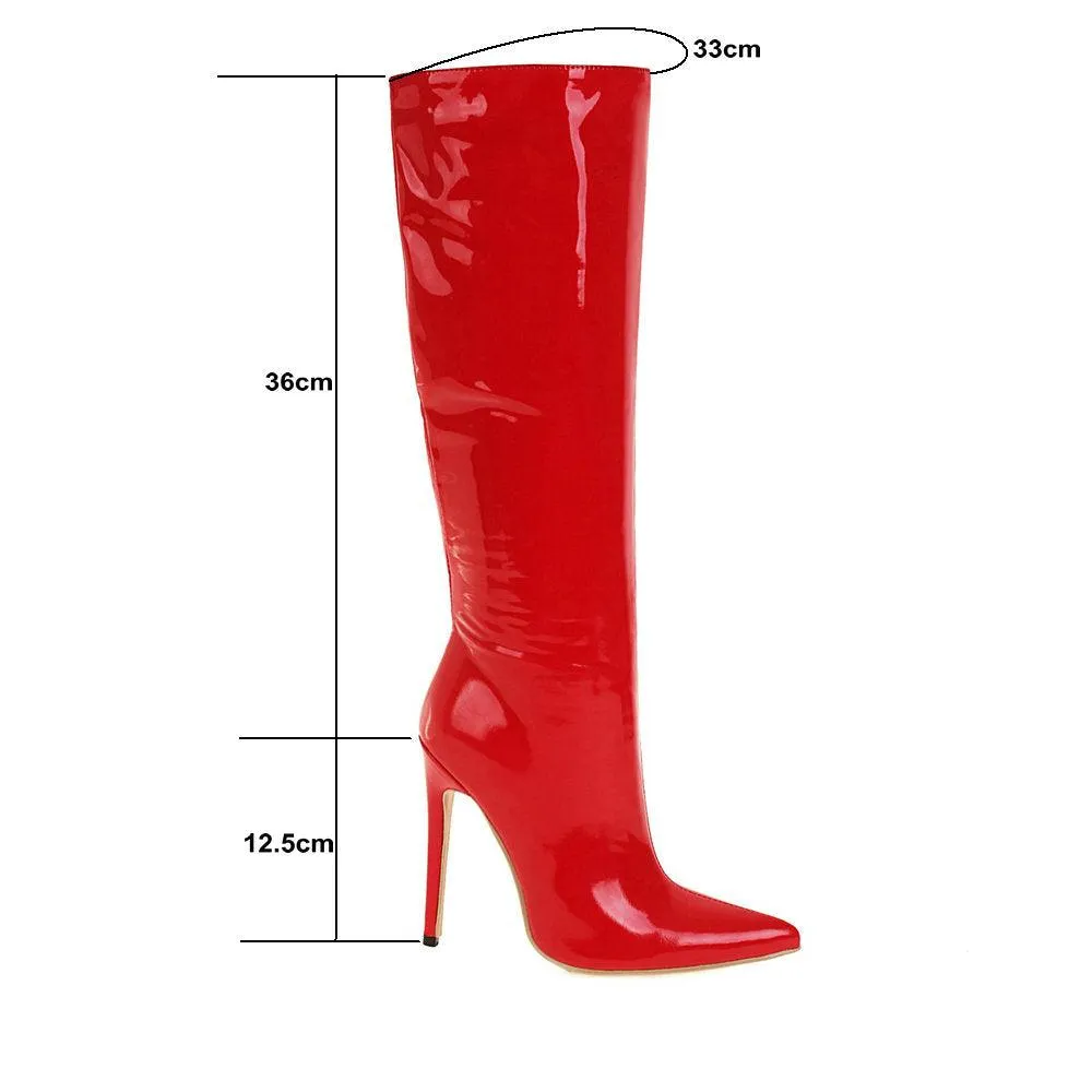Knee High 13cm High Heel Patent Leather Boots