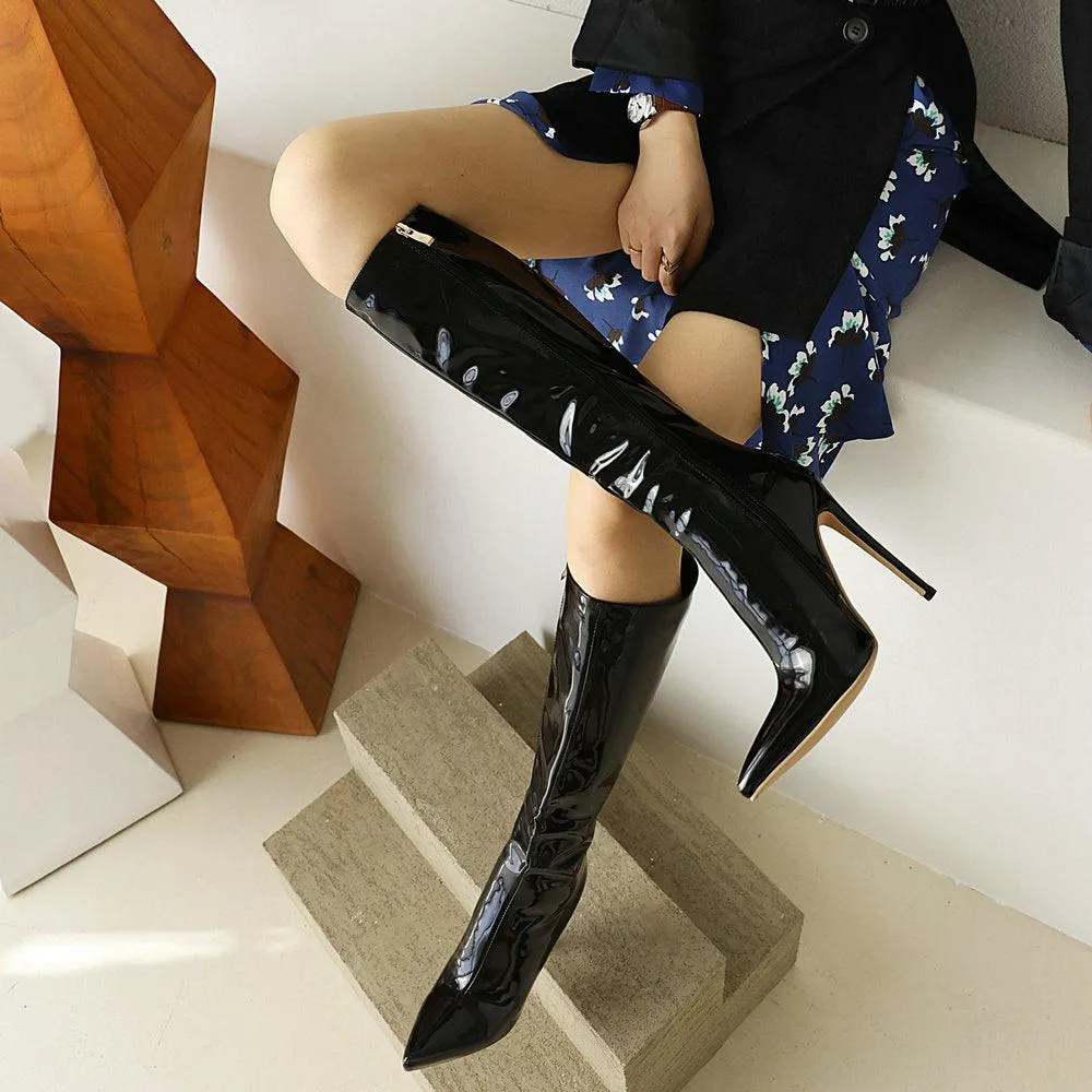 Knee High 13cm High Heel Patent Leather Boots