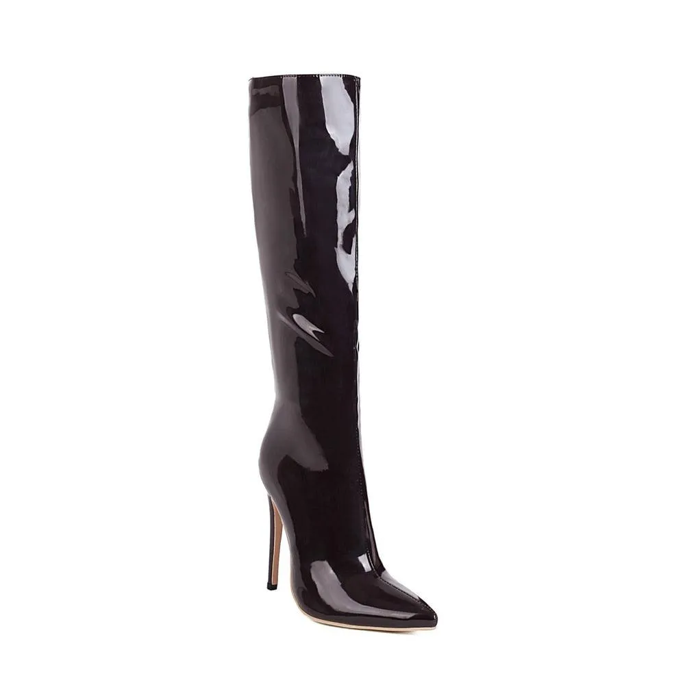 Knee High 13cm High Heel Patent Leather Boots