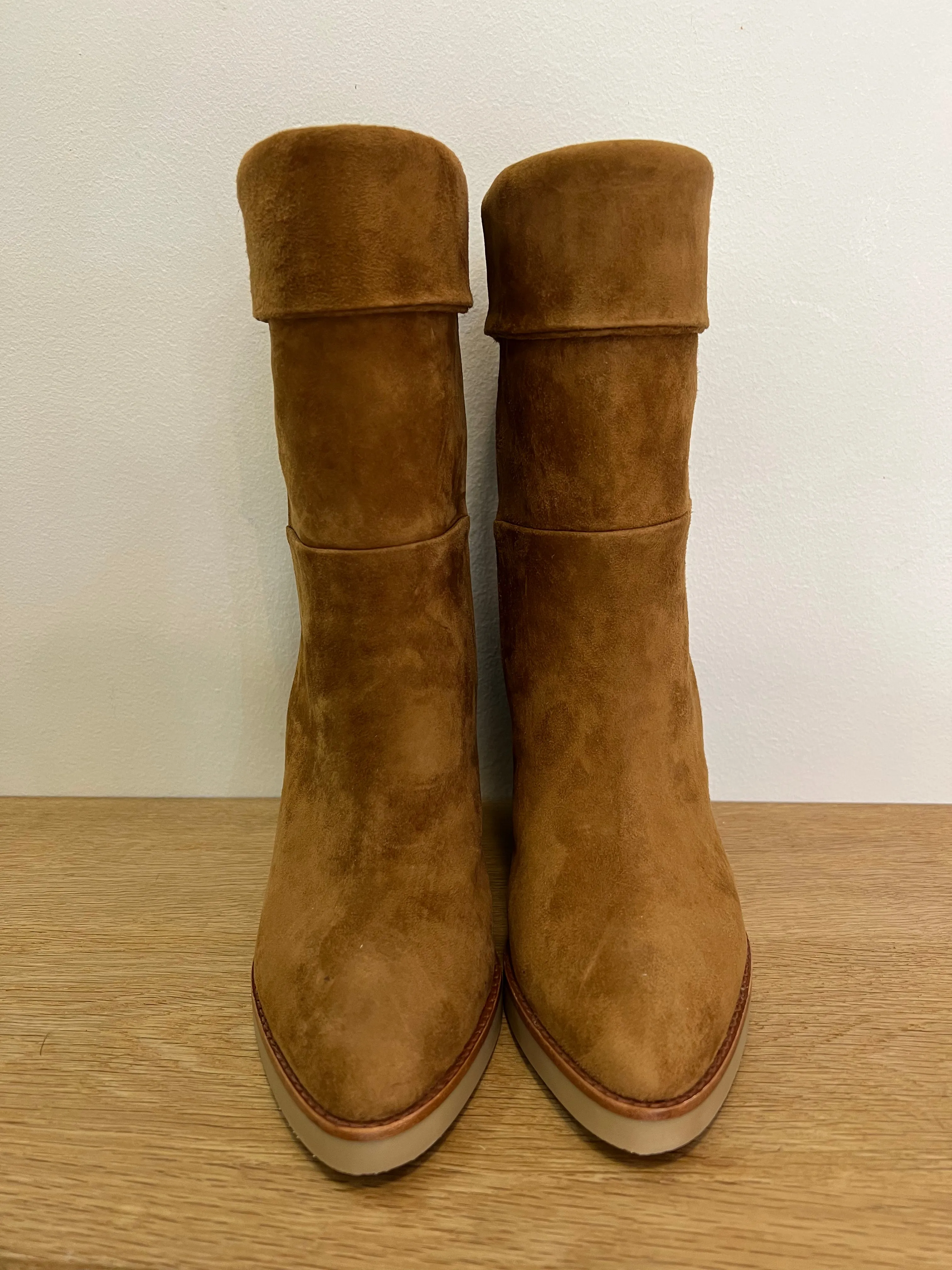 Lola Cruz Tan Suede Wedge 3/4 Boot