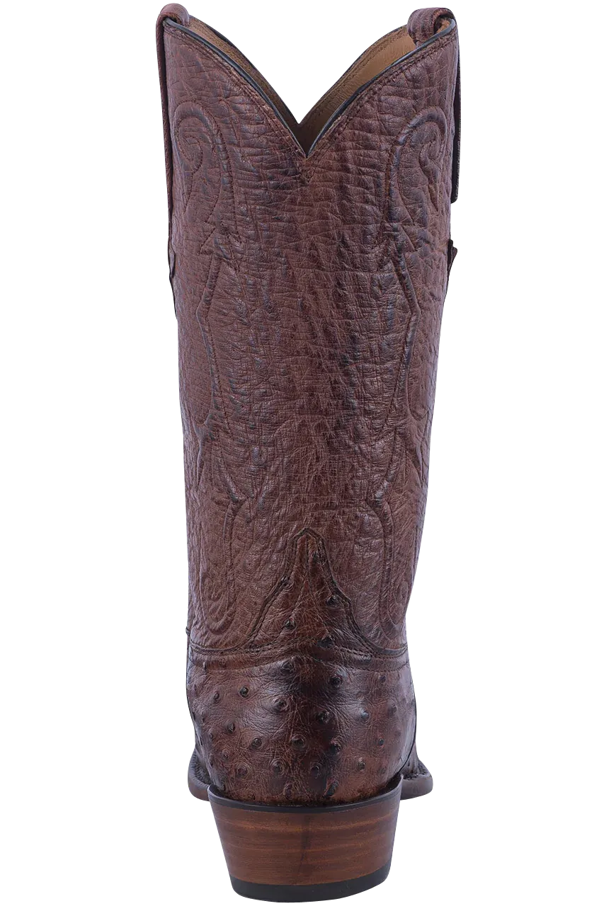 Lucchese Men's Full Quill & Smooth Ostrich Cowboy Boots - Antique Chocolate