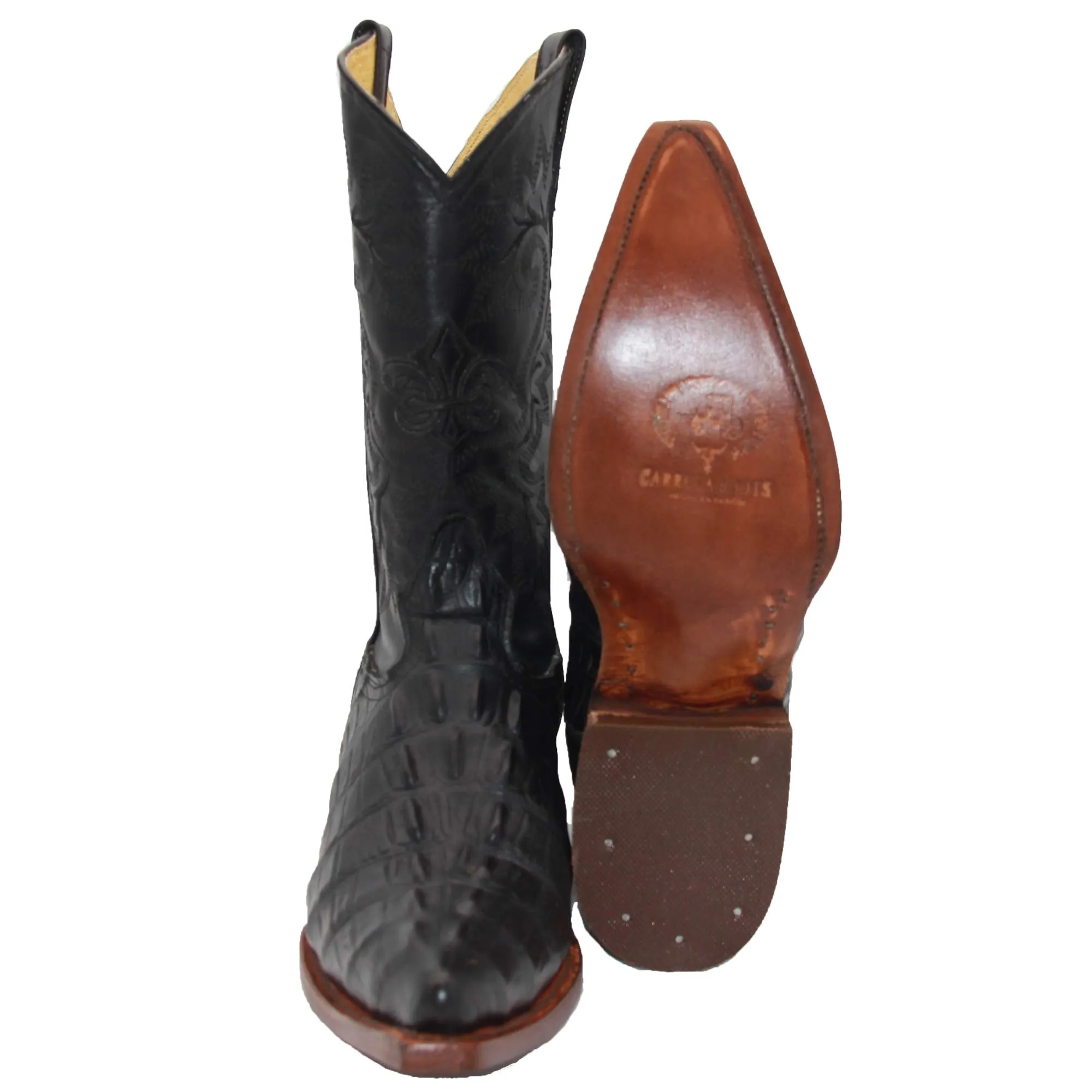 Mens Leather Crocodile Print Snip Toe Cowboy Boot