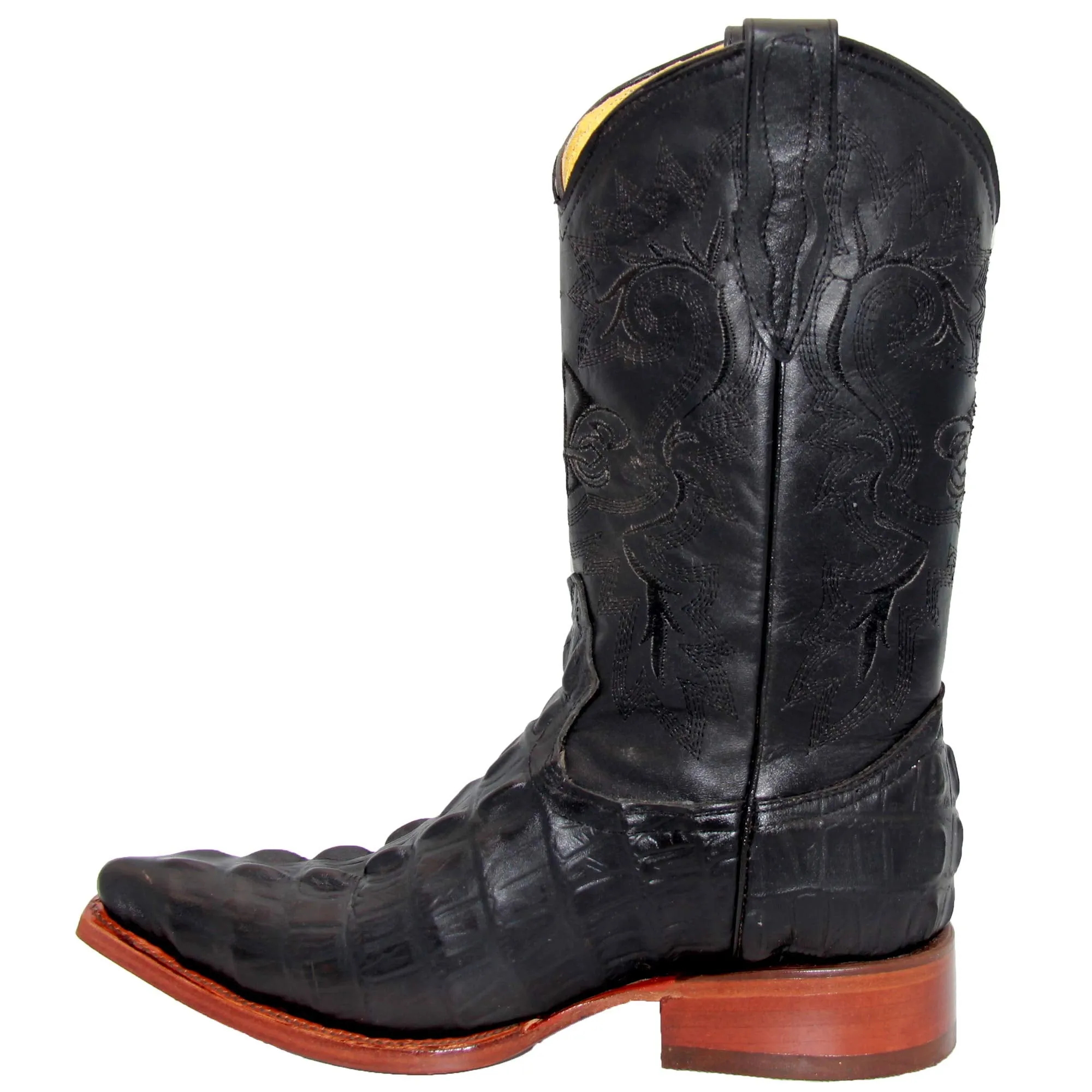 Mens Leather Crocodile Print Snip Toe Cowboy Boot