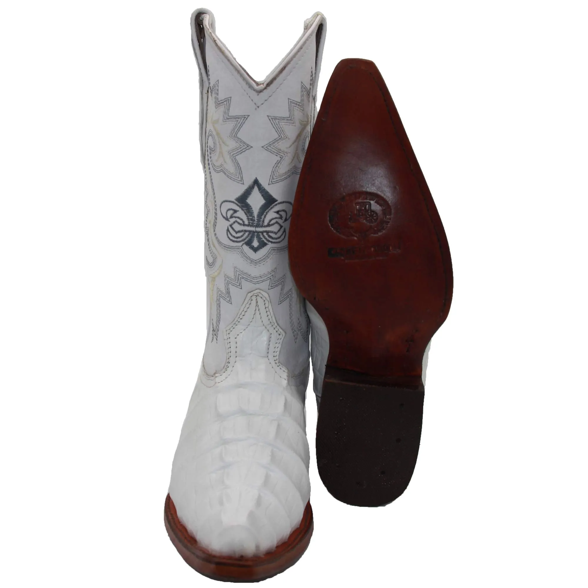 Mens Leather Crocodile Print Snip Toe Cowboy Boot