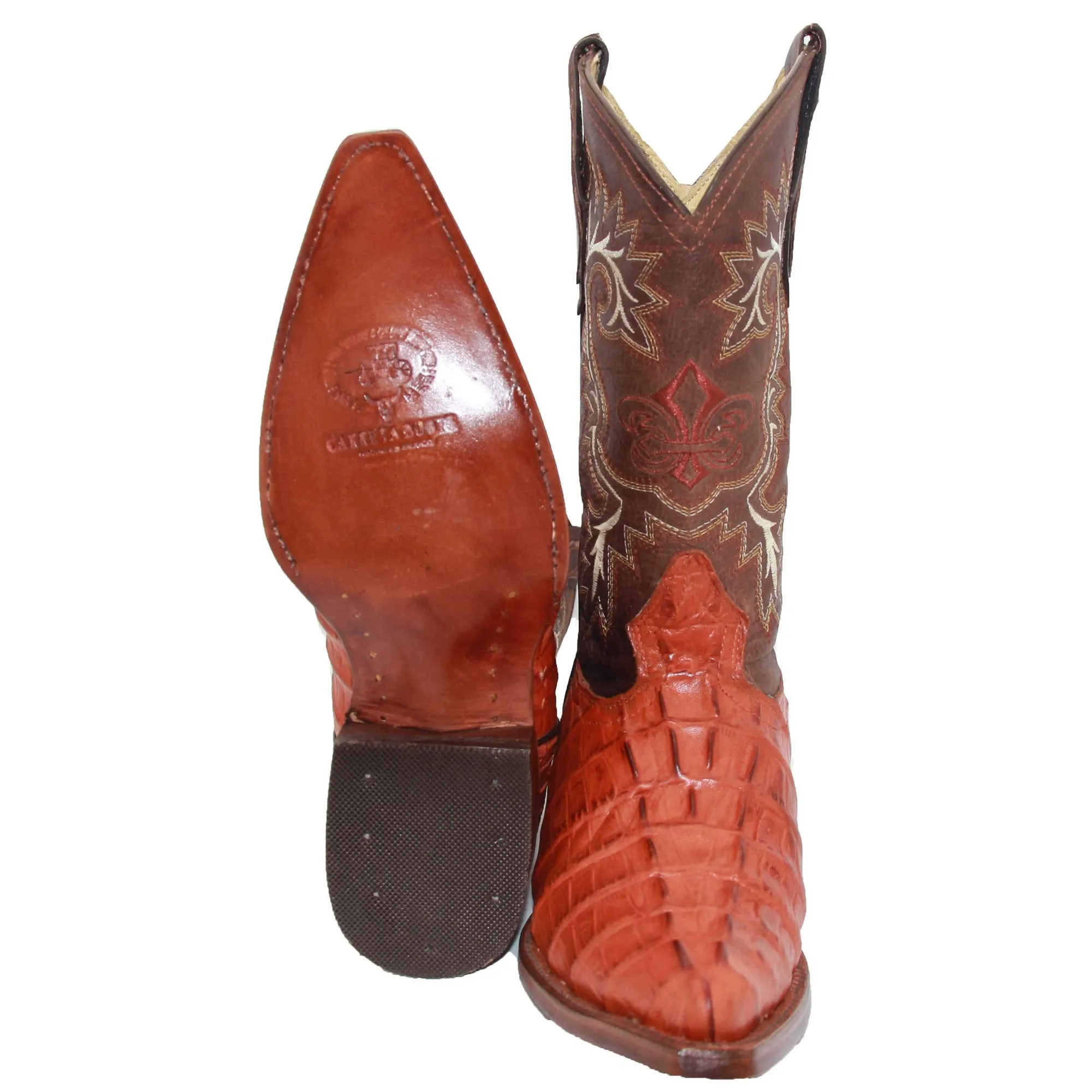Mens Leather Crocodile Print Snip Toe Cowboy Boot