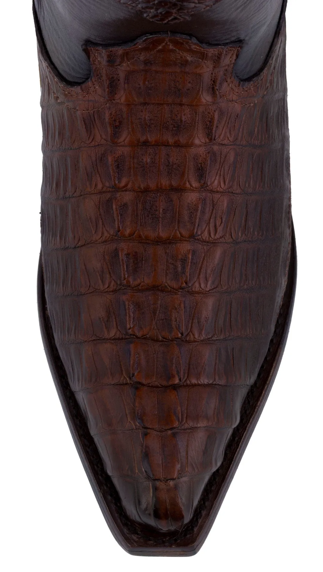 Men's Rustic Cognac Genuine Crocodile Belly Exotic Skin Cowboy Boots - Snip Toe