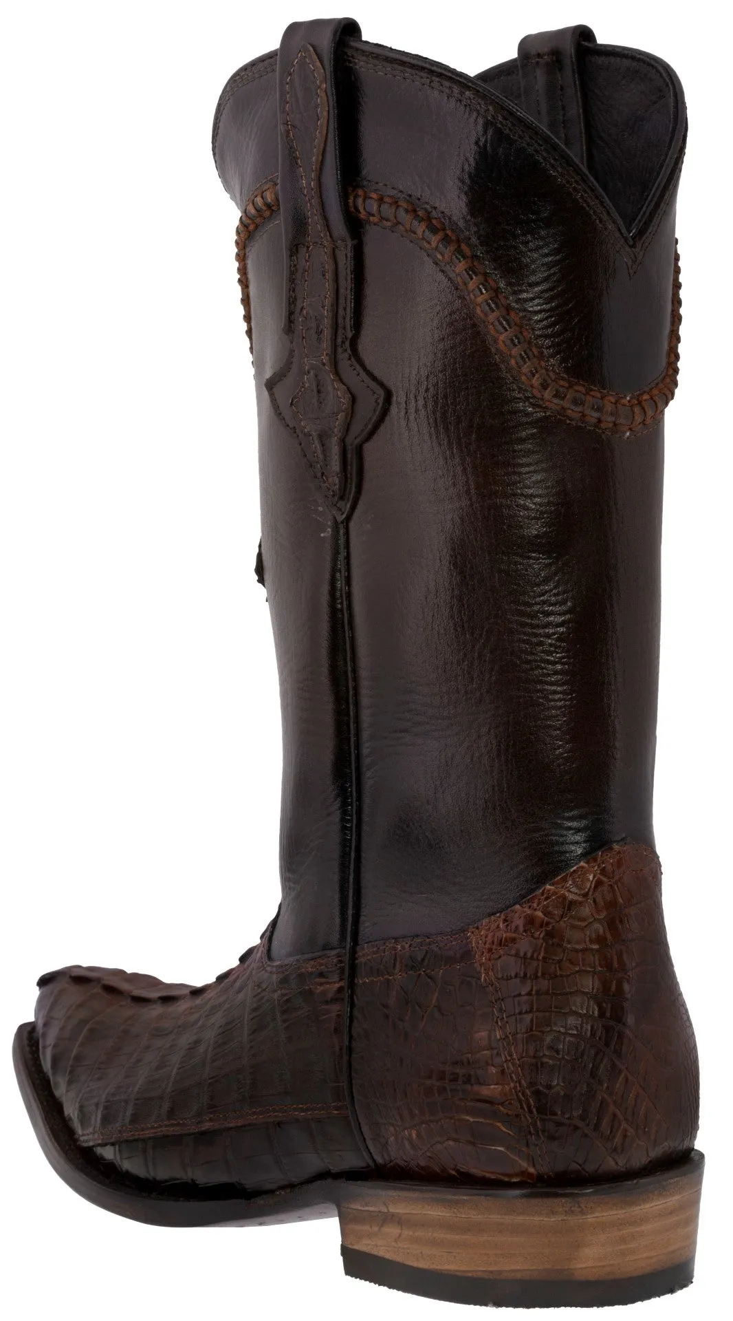 Men's Rustic Cognac Genuine Crocodile Belly Exotic Skin Cowboy Boots - Snip Toe