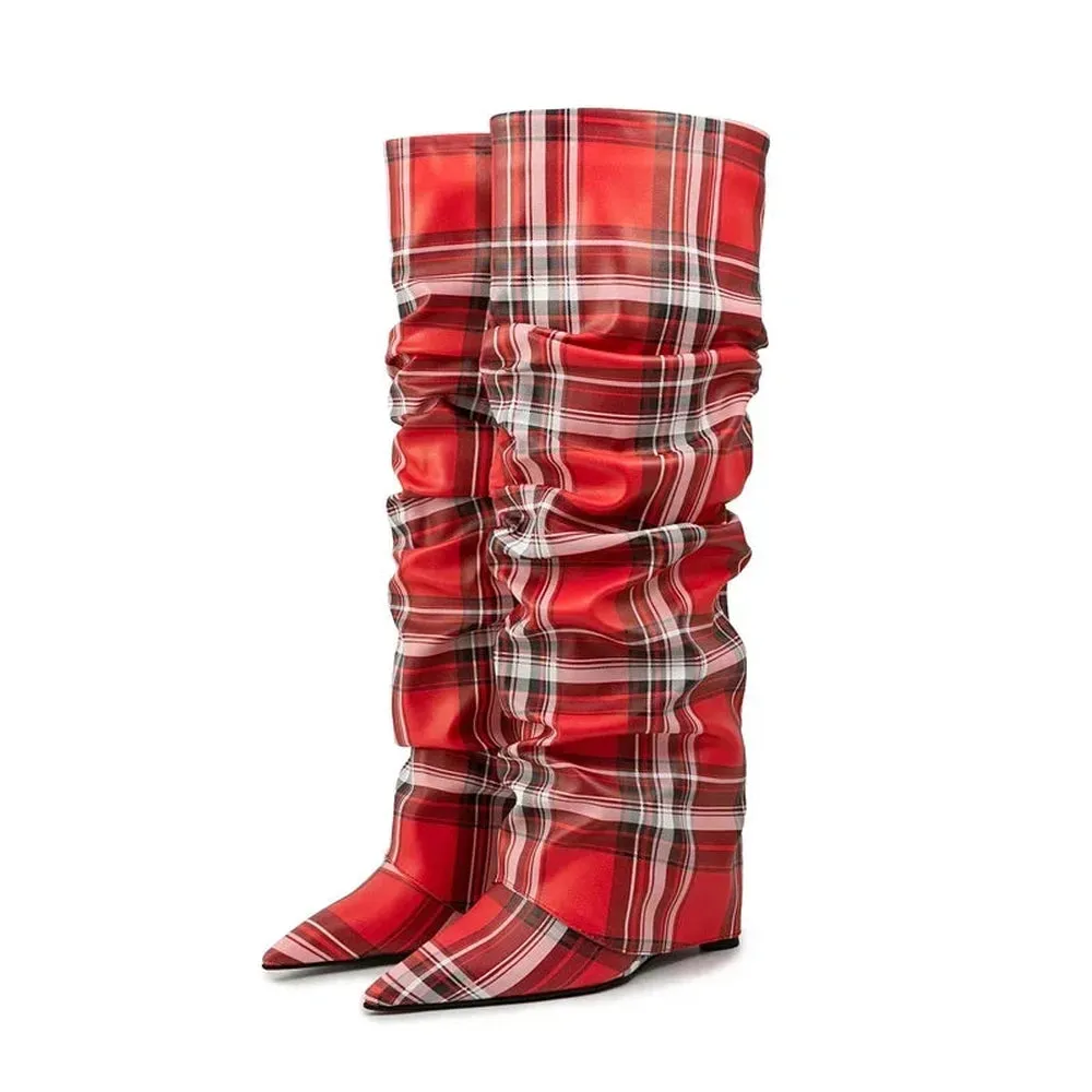 Merendy Yara pointed toe low heel slip-on Jeweled knee high boots