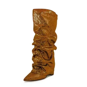 Merendy Yara pointed toe low heel slip-on Jeweled knee high boots
