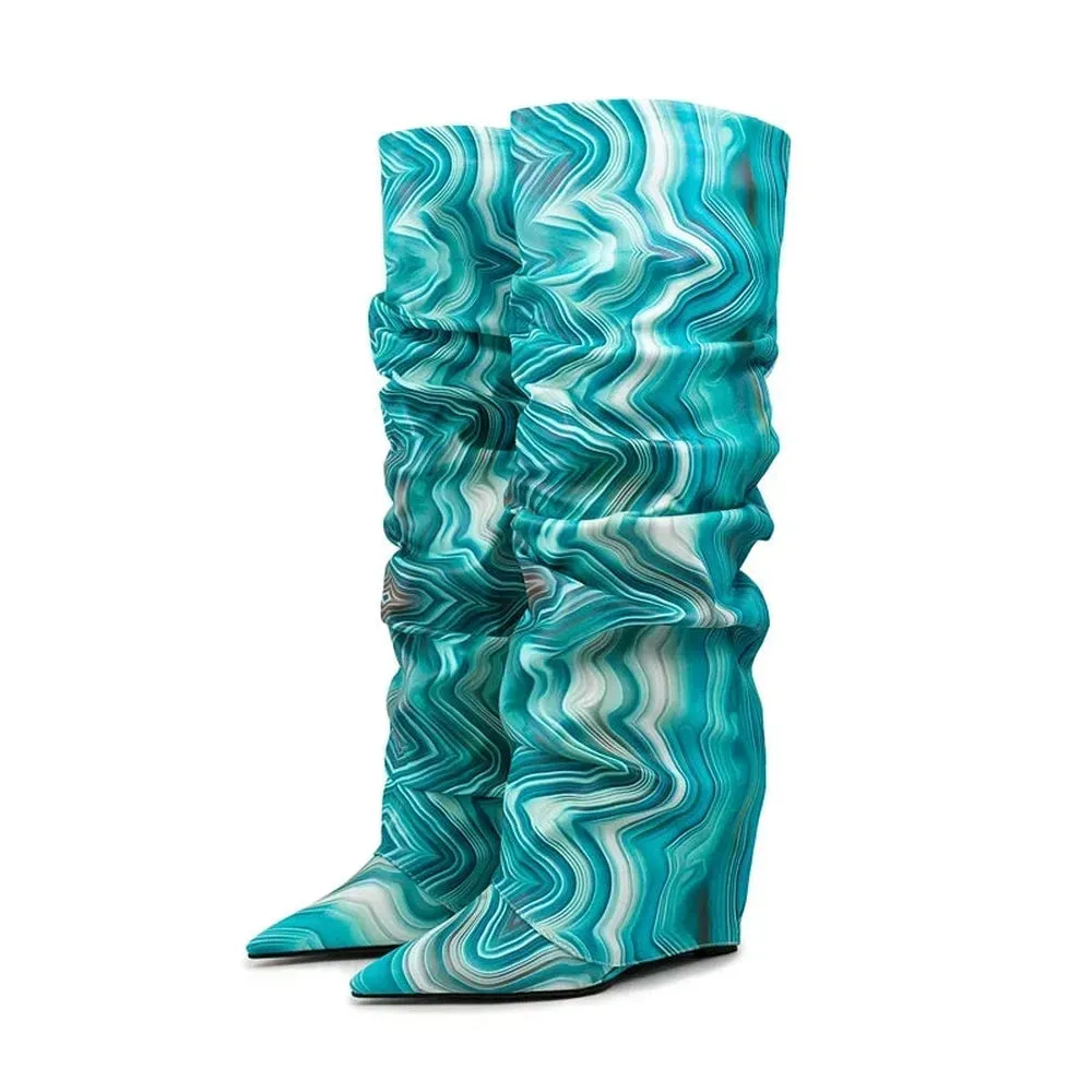 Merendy Yara pointed toe low heel slip-on Jeweled knee high boots