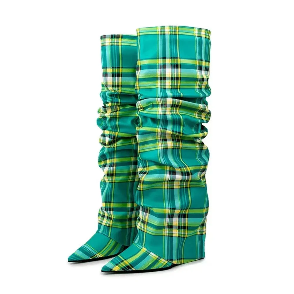 Merendy Yara pointed toe low heel slip-on Jeweled knee high boots