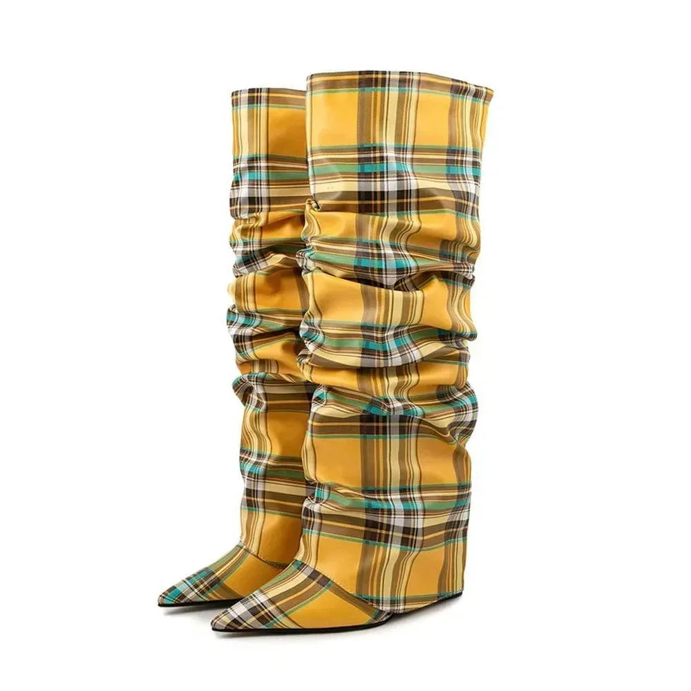 Merendy Yara pointed toe low heel slip-on Jeweled knee high boots