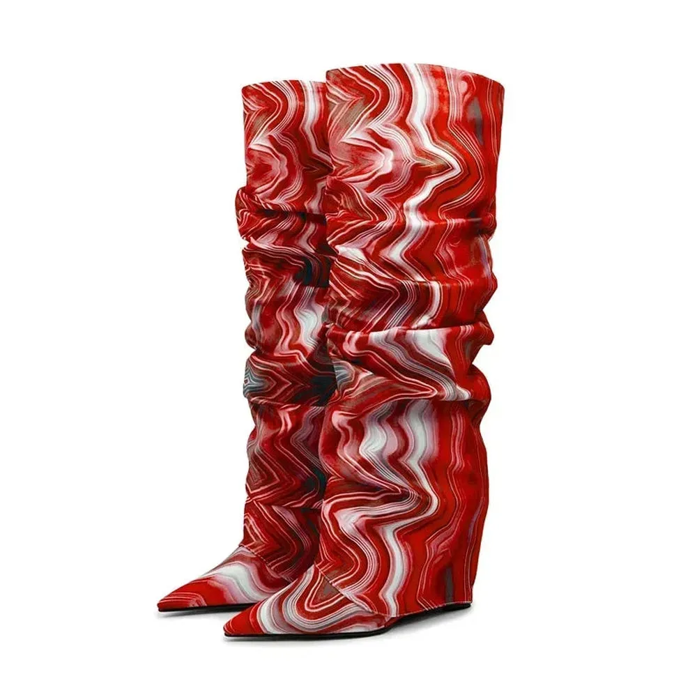 Merendy Yara pointed toe low heel slip-on Jeweled knee high boots