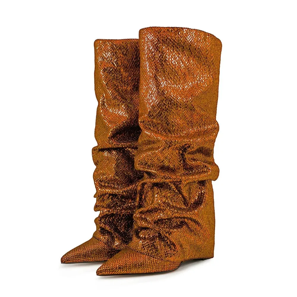Merendy Yara pointed toe low heel slip-on Jeweled knee high boots