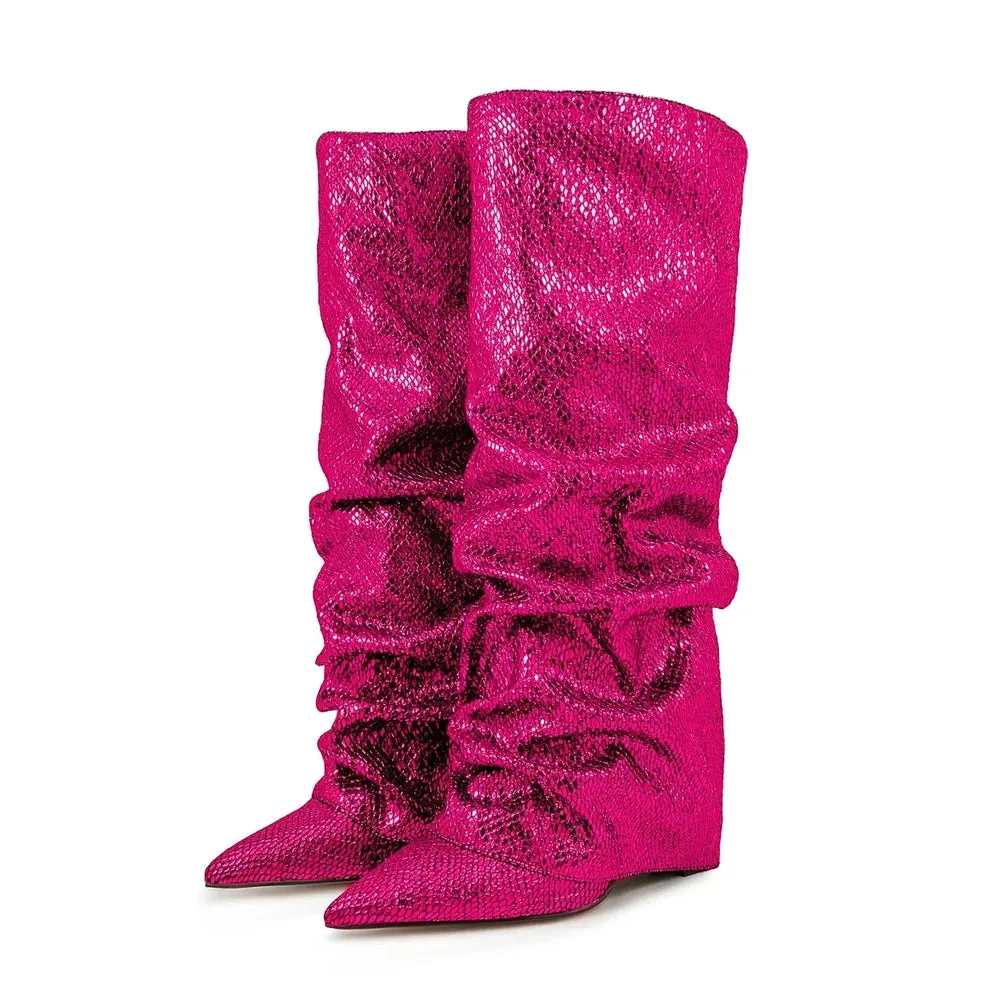 Merendy Yara pointed toe low heel slip-on Jeweled knee high boots