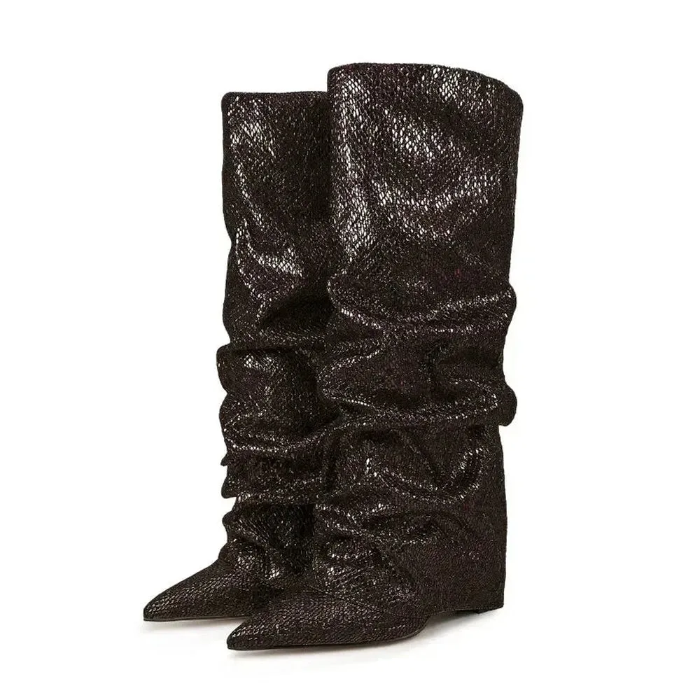 Merendy Yara pointed toe low heel slip-on Jeweled knee high boots