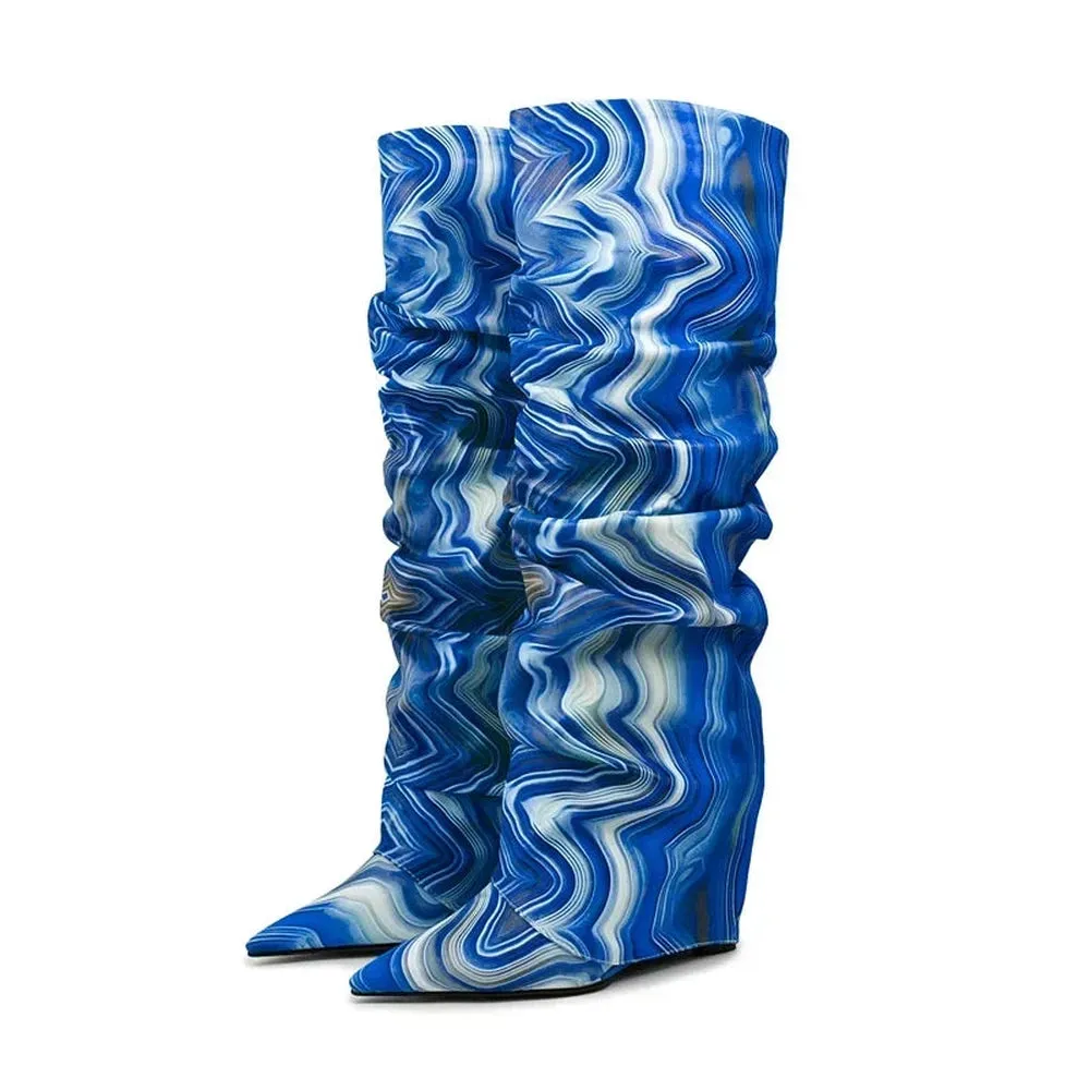 Merendy Yara pointed toe low heel slip-on Jeweled knee high boots