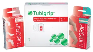 Molnlycke 1434 Tubigrip Tubular Bandage, Size E, (Large Ankles, Medium Knees, Small Thighs) 3.5" x 10 Yards, Natural, With Latex