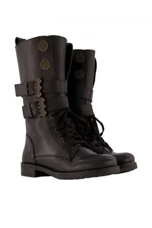 NIKKIE halfhoge boots met muntjes en sierlijke gespen