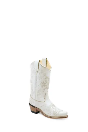 Old West Kids Girls Fashion Western White Leather Cowboy Boots 12 D