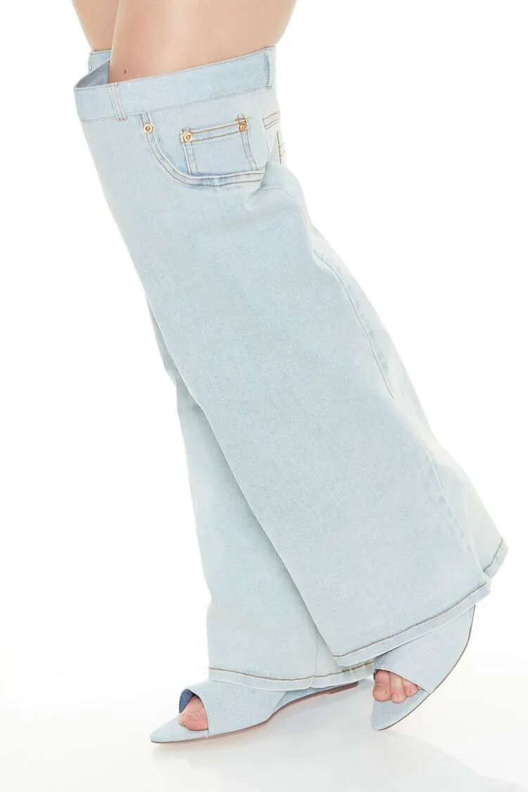 Over-the-Knee Denim Wedge Boots