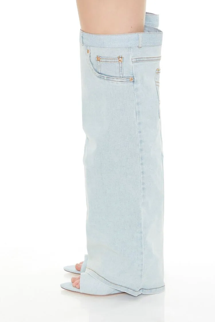 Over-the-Knee Denim Wedge Boots