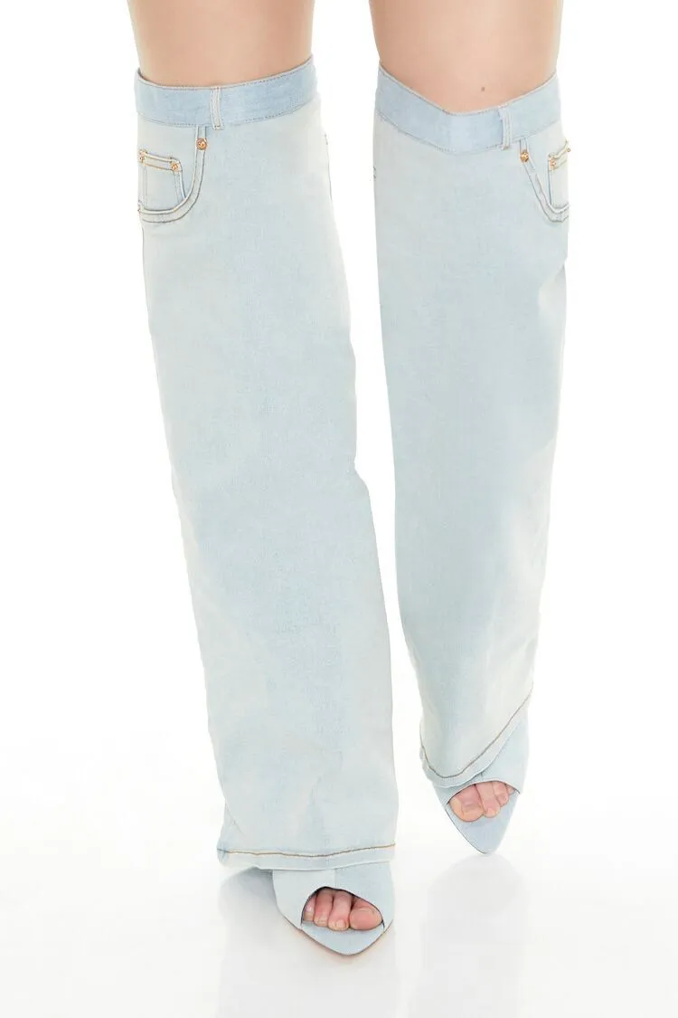 Over-the-Knee Denim Wedge Boots