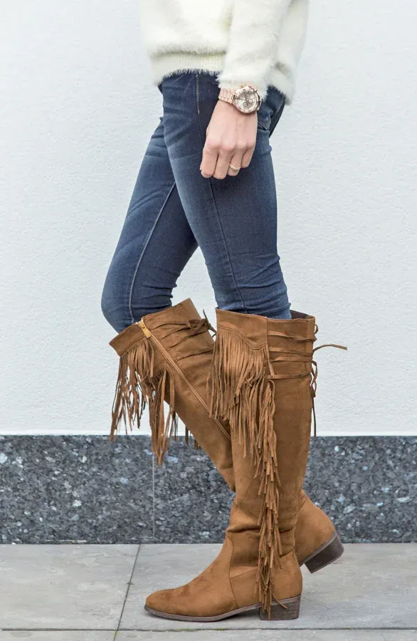 Overknee Fringe Boots Camel