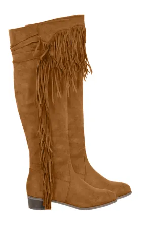 Overknee Fringe Boots Camel
