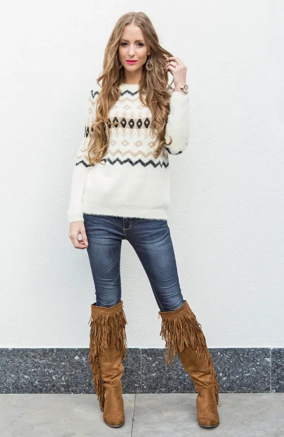 Overknee Fringe Boots Camel