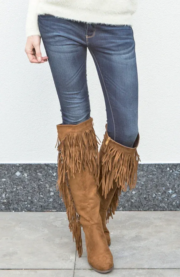 Overknee Fringe Boots Camel