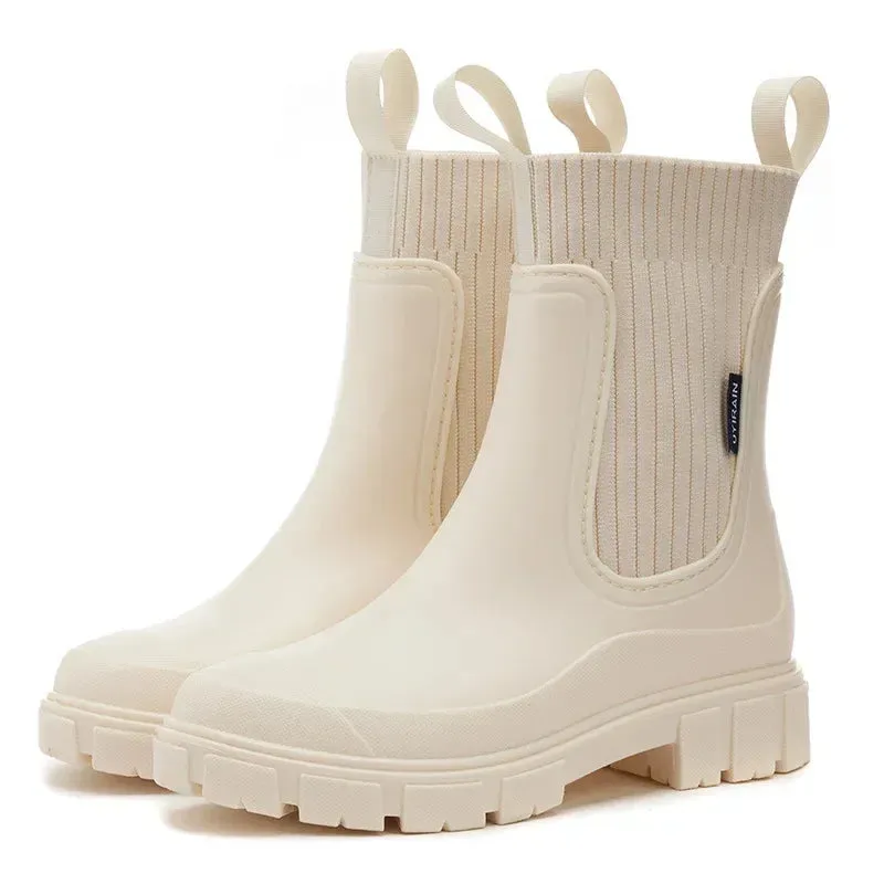 Patch Ribbed Sock Rubber Boots