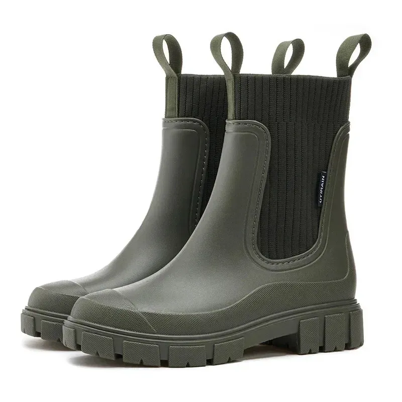 Patch Ribbed Sock Rubber Boots