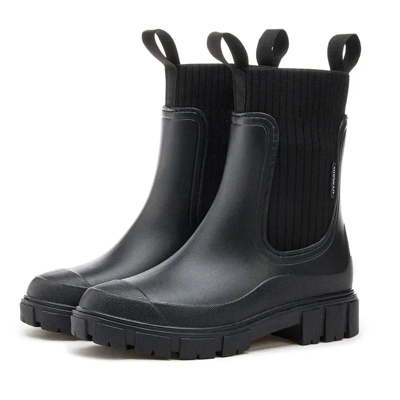 Patch Ribbed Sock Rubber Boots