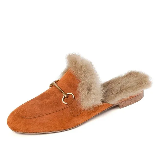 Pre Order:  Faux Fur Suede Flat Mules