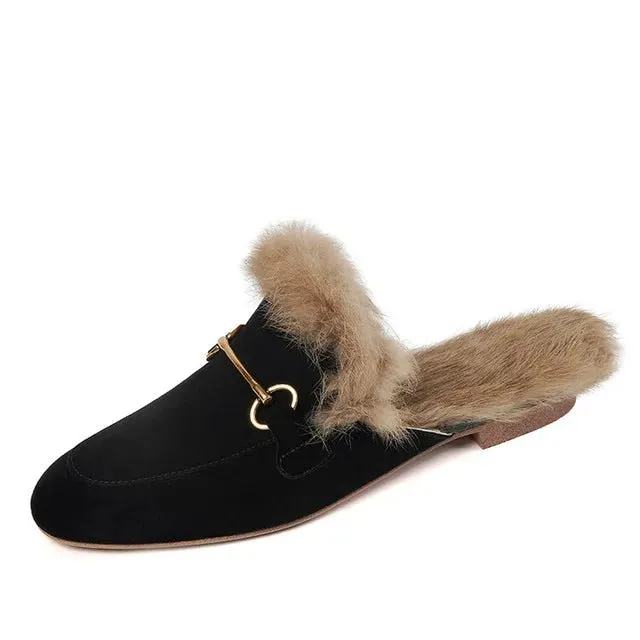 Pre Order:  Faux Fur Suede Flat Mules