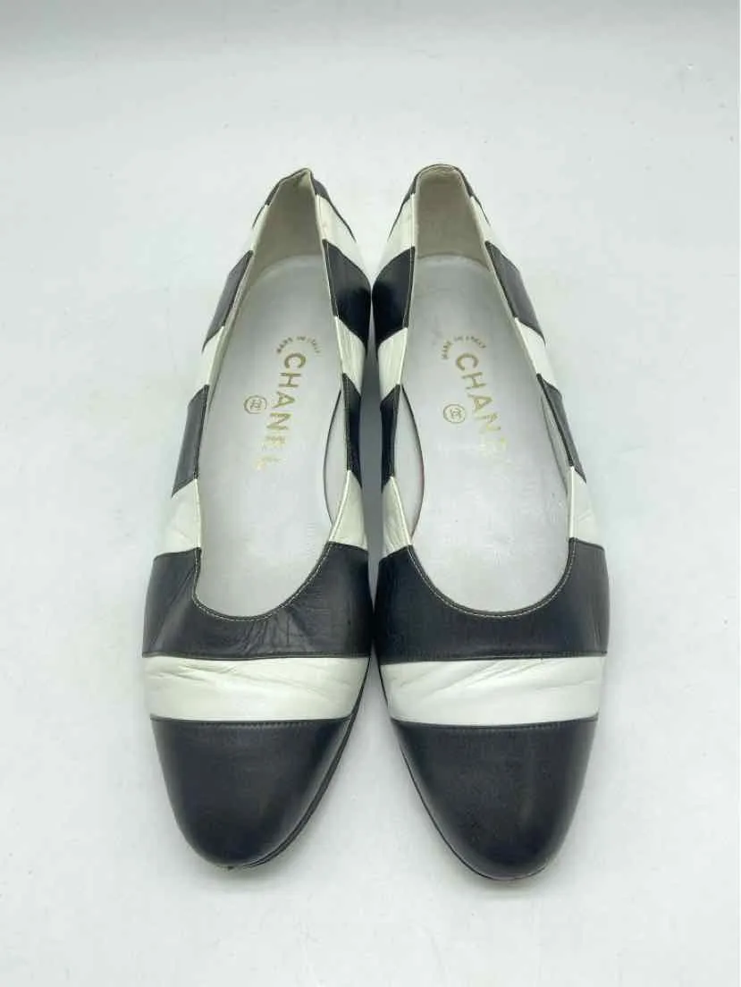 Pre-Owned Chanel Black Size 36 Stripe Ballet Shoes Flats