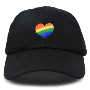 Rainbow Embroidered Heart Cap Black