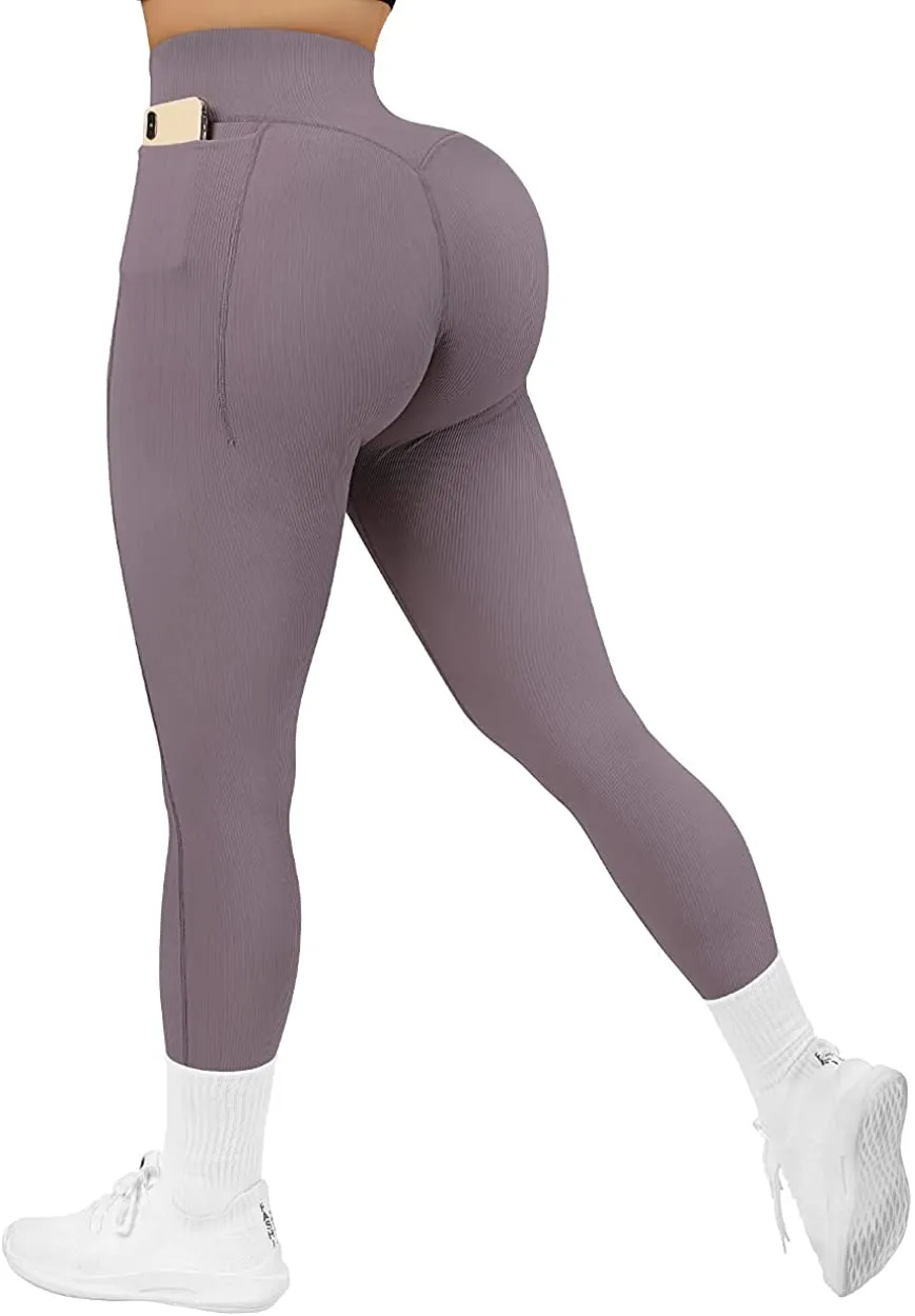 SUUKSESS Women Ribbed Seamless Leggings High Waisted Workout Gym Yoga Pants
