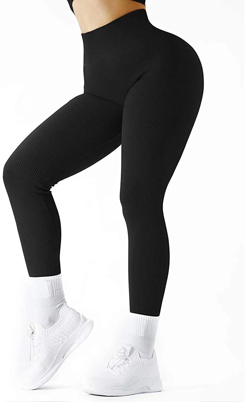 SUUKSESS Women Ribbed Seamless Leggings High Waisted Workout Gym Yoga Pants