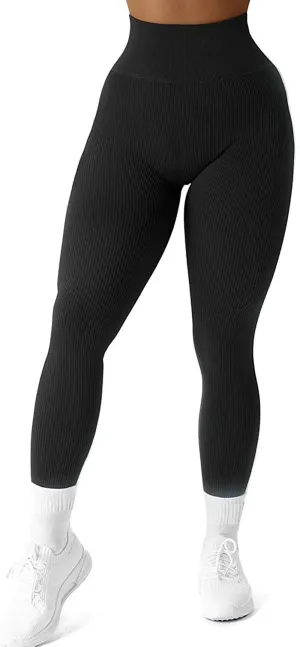 SUUKSESS Women Ribbed Seamless Leggings High Waisted Workout Gym Yoga Pants