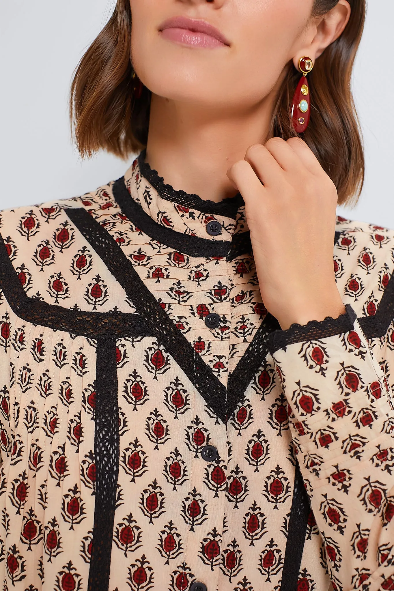 Tan and Burgundy Block Print Priya Shirt
