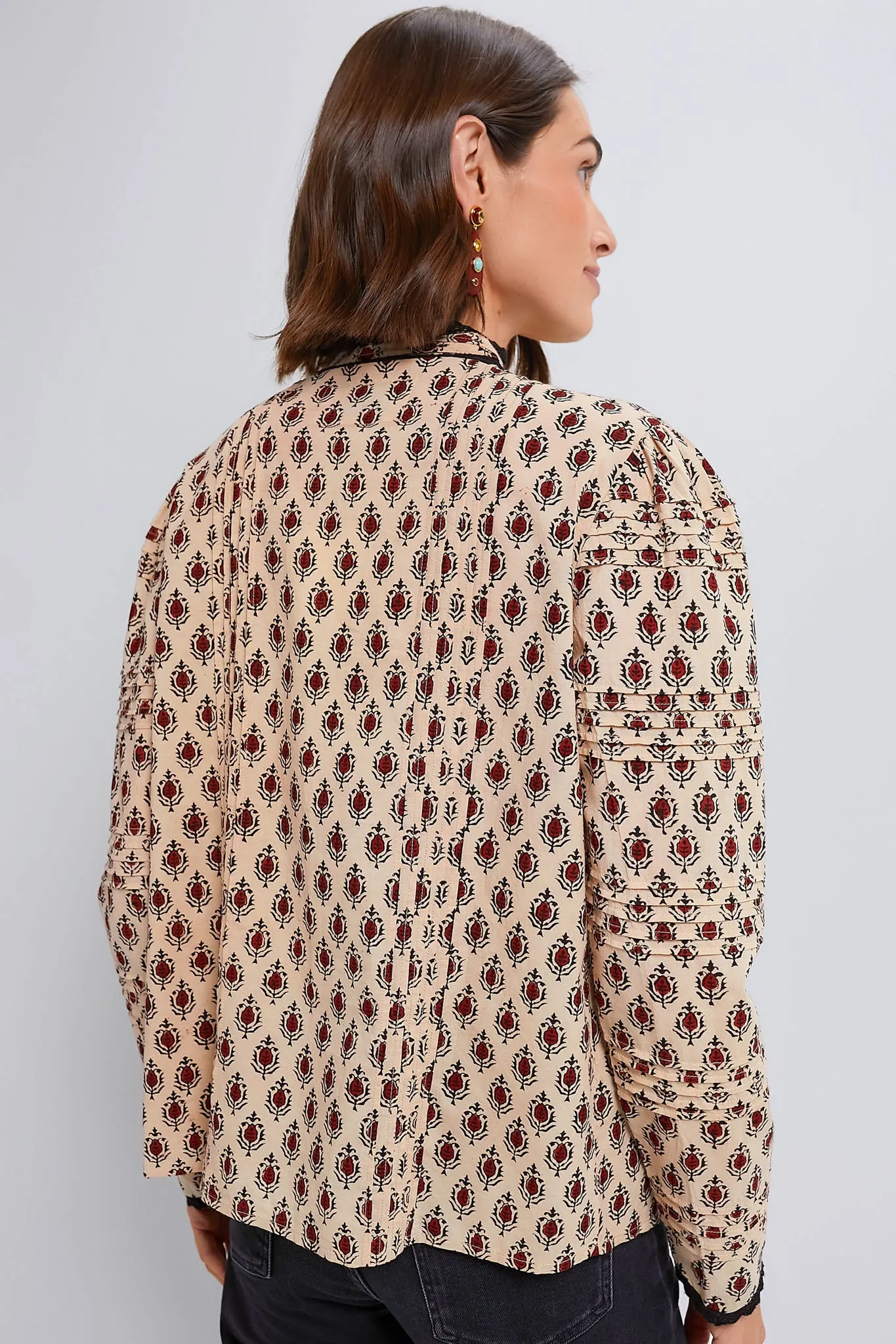Tan and Burgundy Block Print Priya Shirt