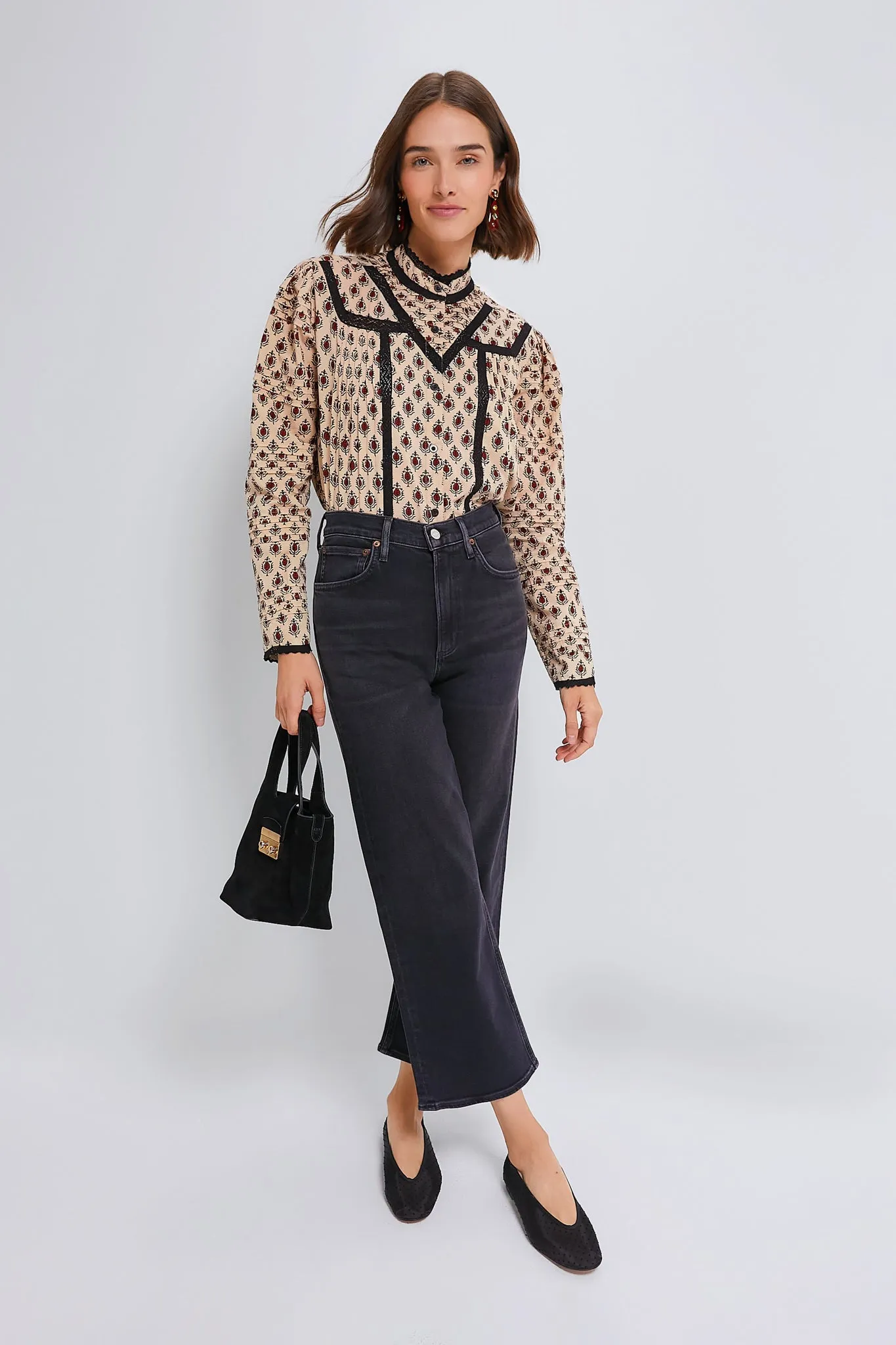 Tan and Burgundy Block Print Priya Shirt