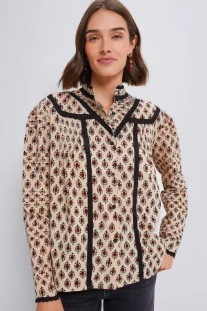 Tan and Burgundy Block Print Priya Shirt