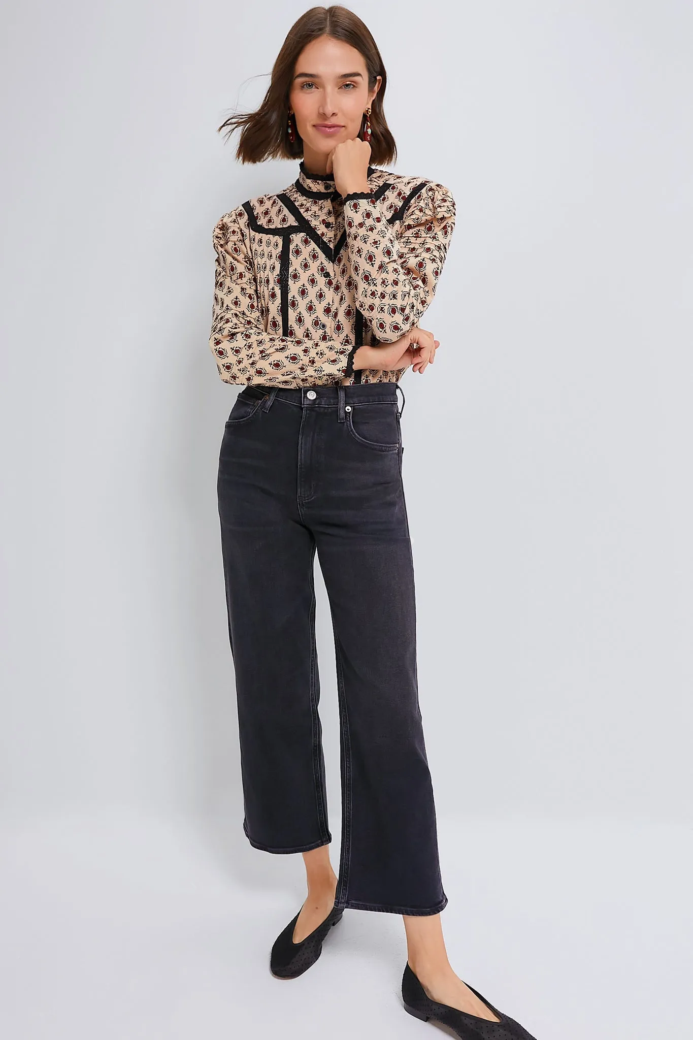 Tan and Burgundy Block Print Priya Shirt